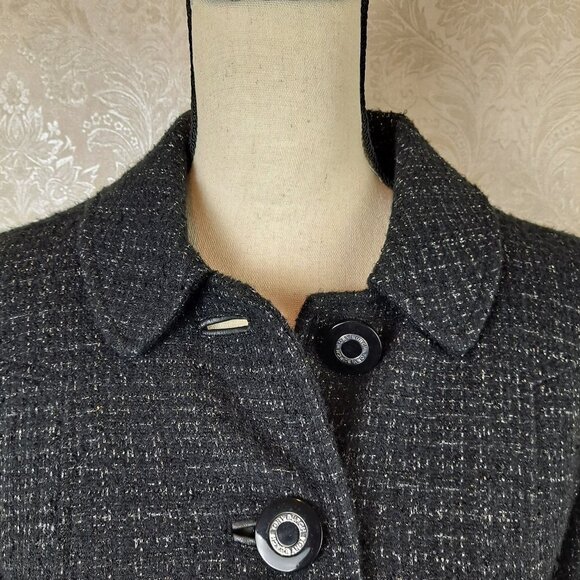 Tory Burch Size 6 Estella Tweed Blazer Black Silver Metallic Wool Blnd 3/4 Slv - Picture 2 of 14